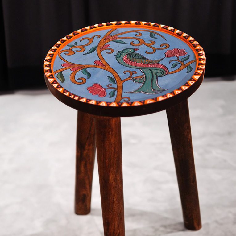 hand-painted-madhubani-art-bird-and-floral-design-wooden-Stool-4
