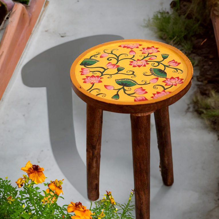 hand-painted-pichwai-art-stool-Yellow-5