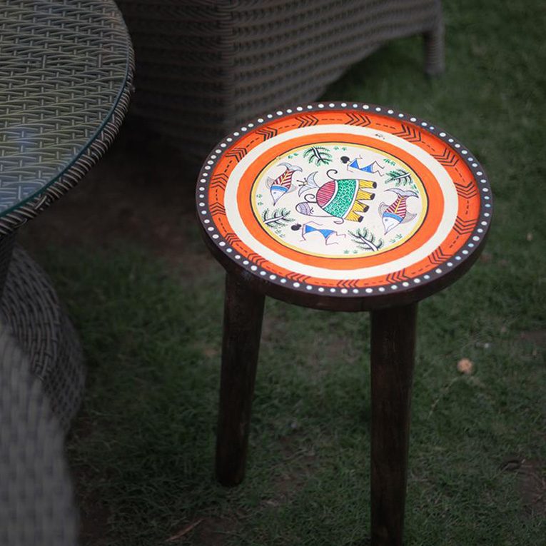 hand-painted-warli-art-elephant-and-fish-stool-1