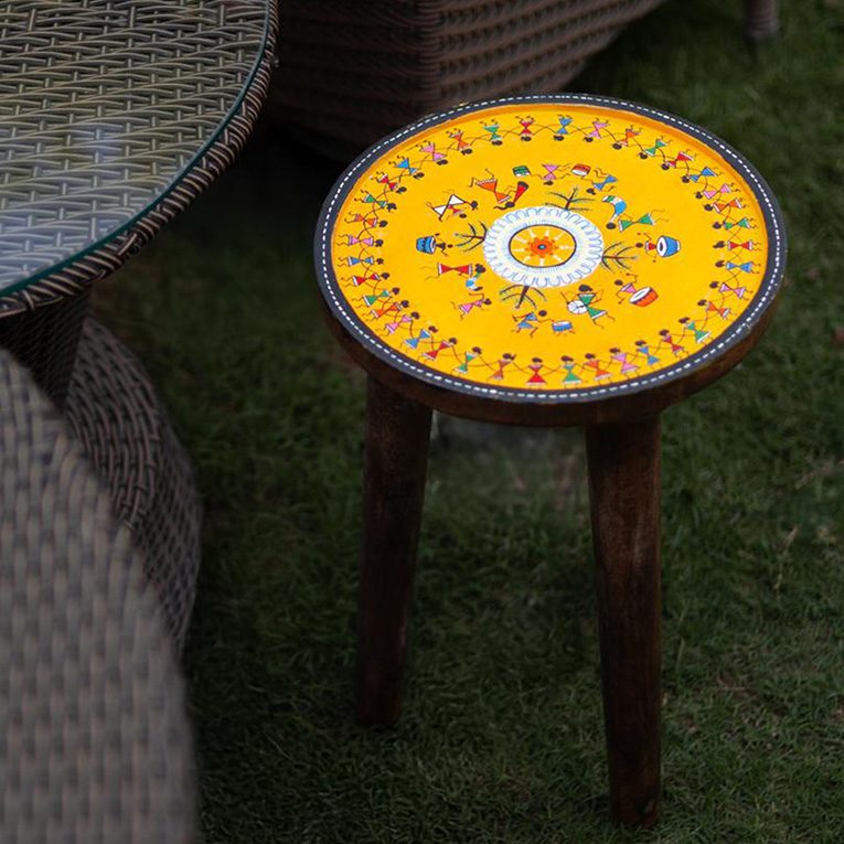 hand-painted-warli-art-wooden-Stool-4